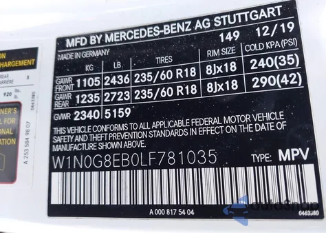 2020 Mercedes-Benz Glc 300 4Matic from USA, damaged, VIN W1N0G8EB0LF781035